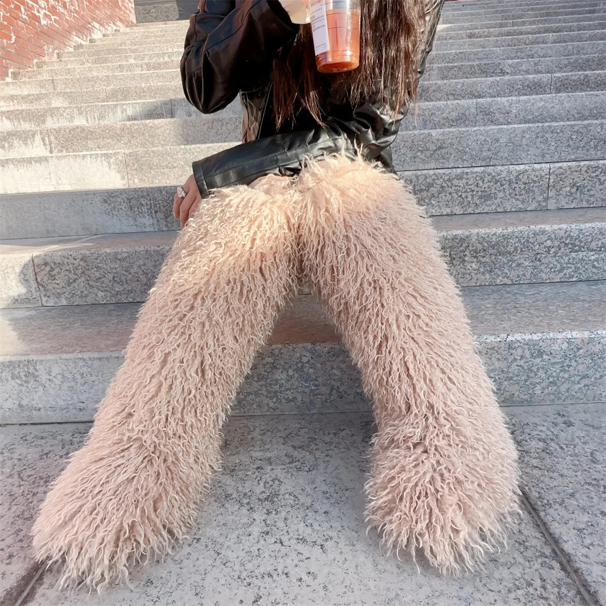 Winter Faux Fur Knee High Boots Women Wool High Tube Fur Snow Boots Fluffy Faux Mongolian Fur Platform Shoes Girls Boots 250911