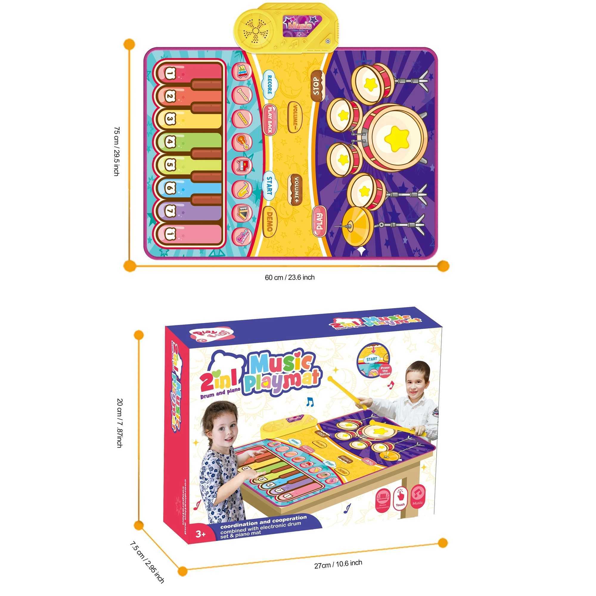 Musical Mat for Toddlers Musical Toys Child Floor Piano Keyboard and Drum Mat Carpet with 2 Sticks2 in 1 Music Playing Blanket C250912