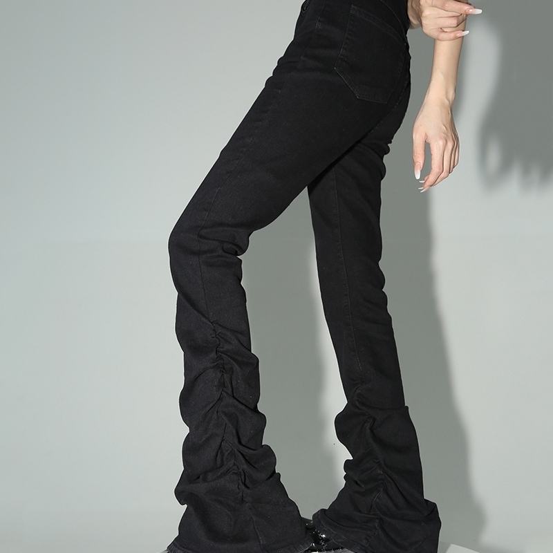 REDDACHiC Stacked Flare Jeans Women Black Trousers Goth Retro Solid Stretch High Rise Boot Cut Pants Japanese Korean Y2k Fashion 250911