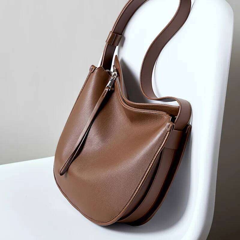 Burminsa Cowhide Genuine Leather Underarm Shoulder Bags For Women 2025 Designer Crossbody Purse Half Moon Ladies Handbags