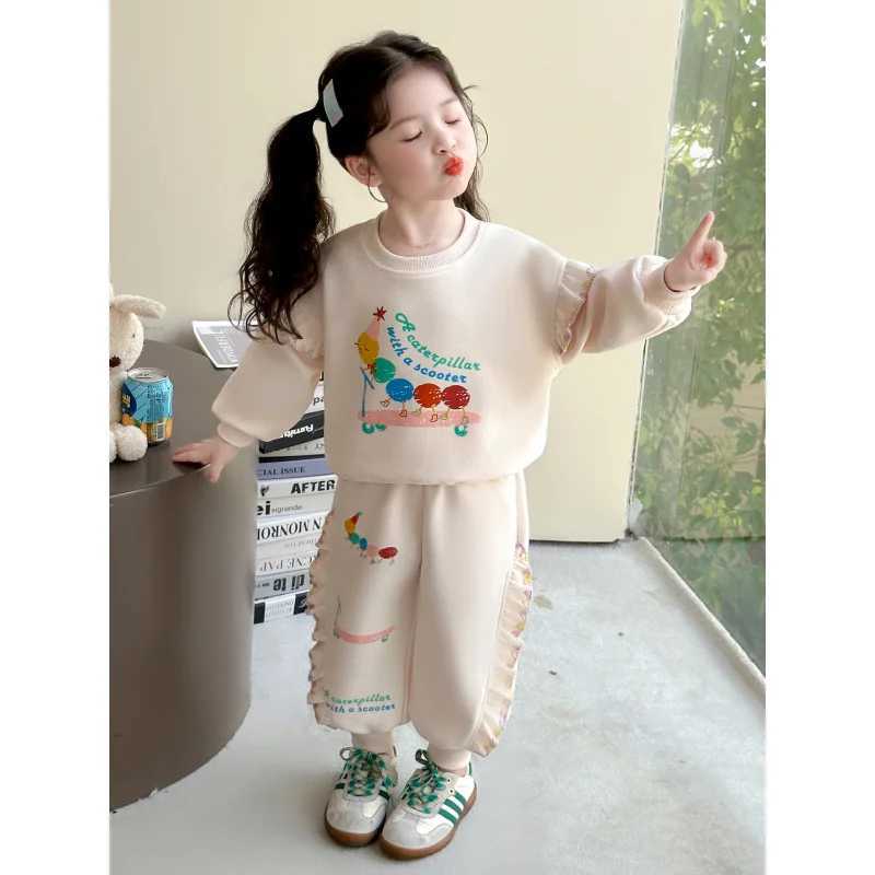 A2025Girls Spring and Autumn New Cartoon Loose High Quality Cute Sweatshirt and Sweatpants Twopiece Set C250912