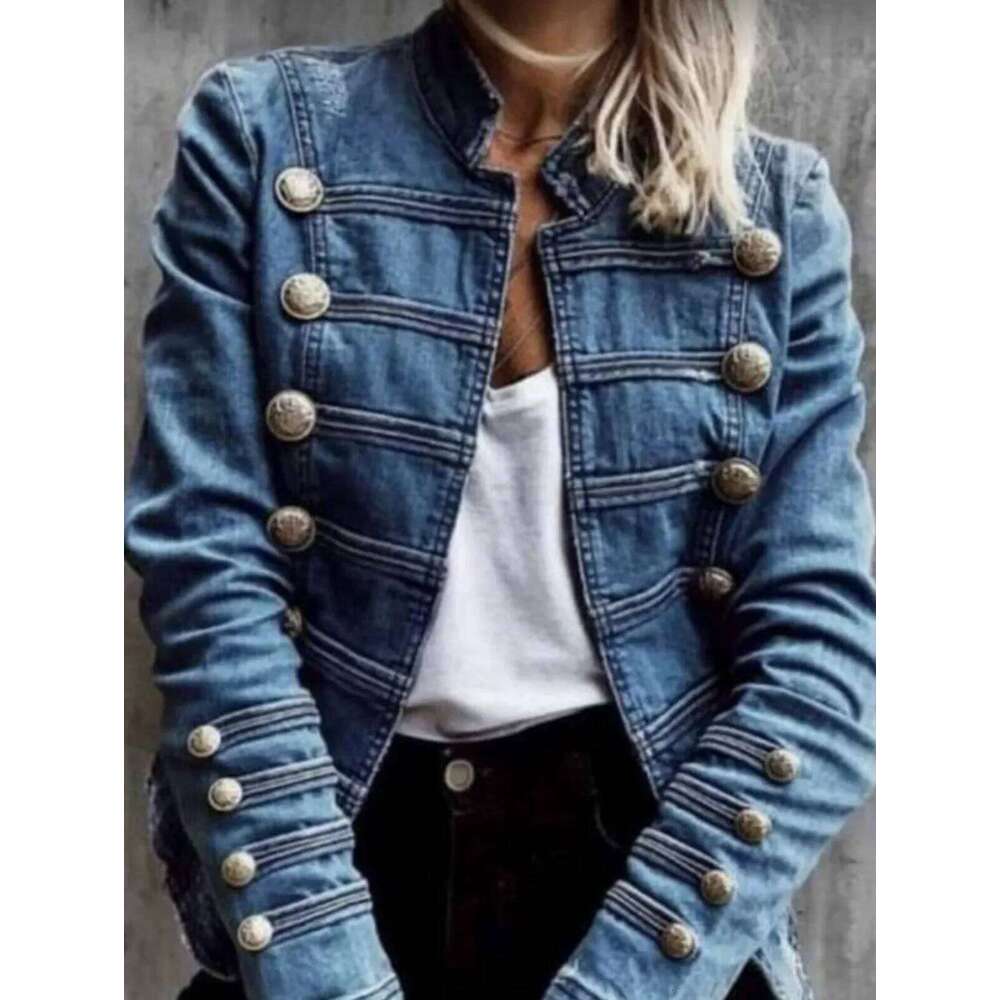 Vintage Button Jacket For Women Stand Collar Spring Winter Slim Casual Retro Jeans Outerwear Haruku Denim Coat