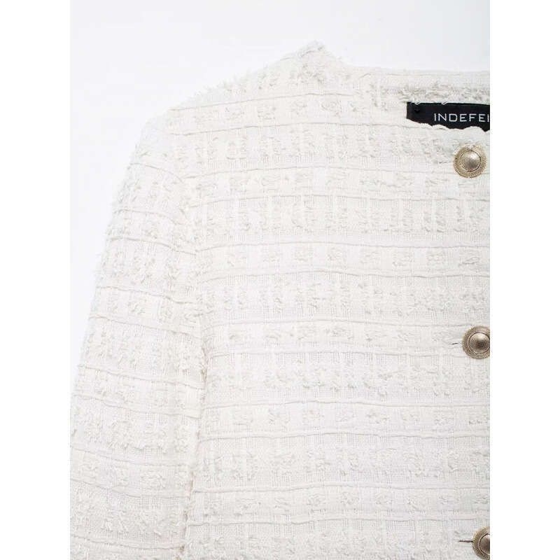 DHEssentials Autumn Winter Women's Little Chanel Beige Textured Round Neck Long Sleeve 2024 New Style Coat