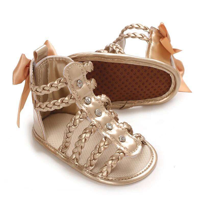 Fashionable gold baby girl summer casual Roman hollow sandals soft sole comfortable and non slip walking shoes