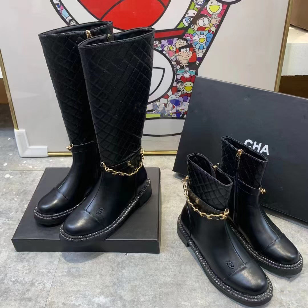 French brand designer womens long boots with chain and thick sole luxurious French style womens long boots high-quality winter womens long boots short boots chan
