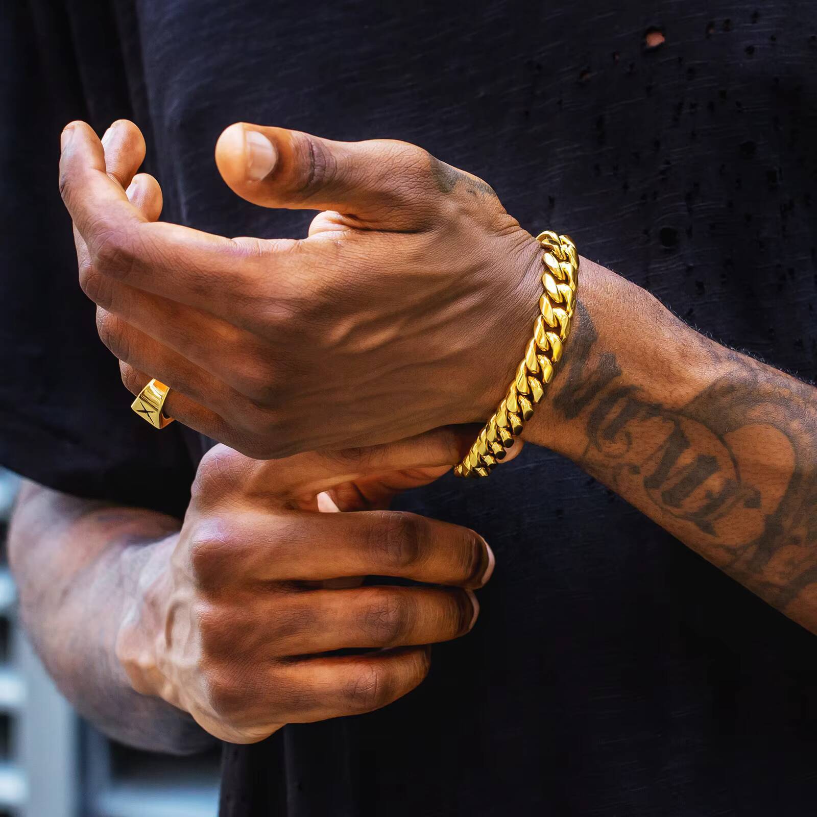 KRKC Wholesale Hip Hop Jewelry Tarnish Free 8mm 10mm 12mm 18K Gold Plated Stainless Steel Miami Cuban Link Bracelet Mens Chains