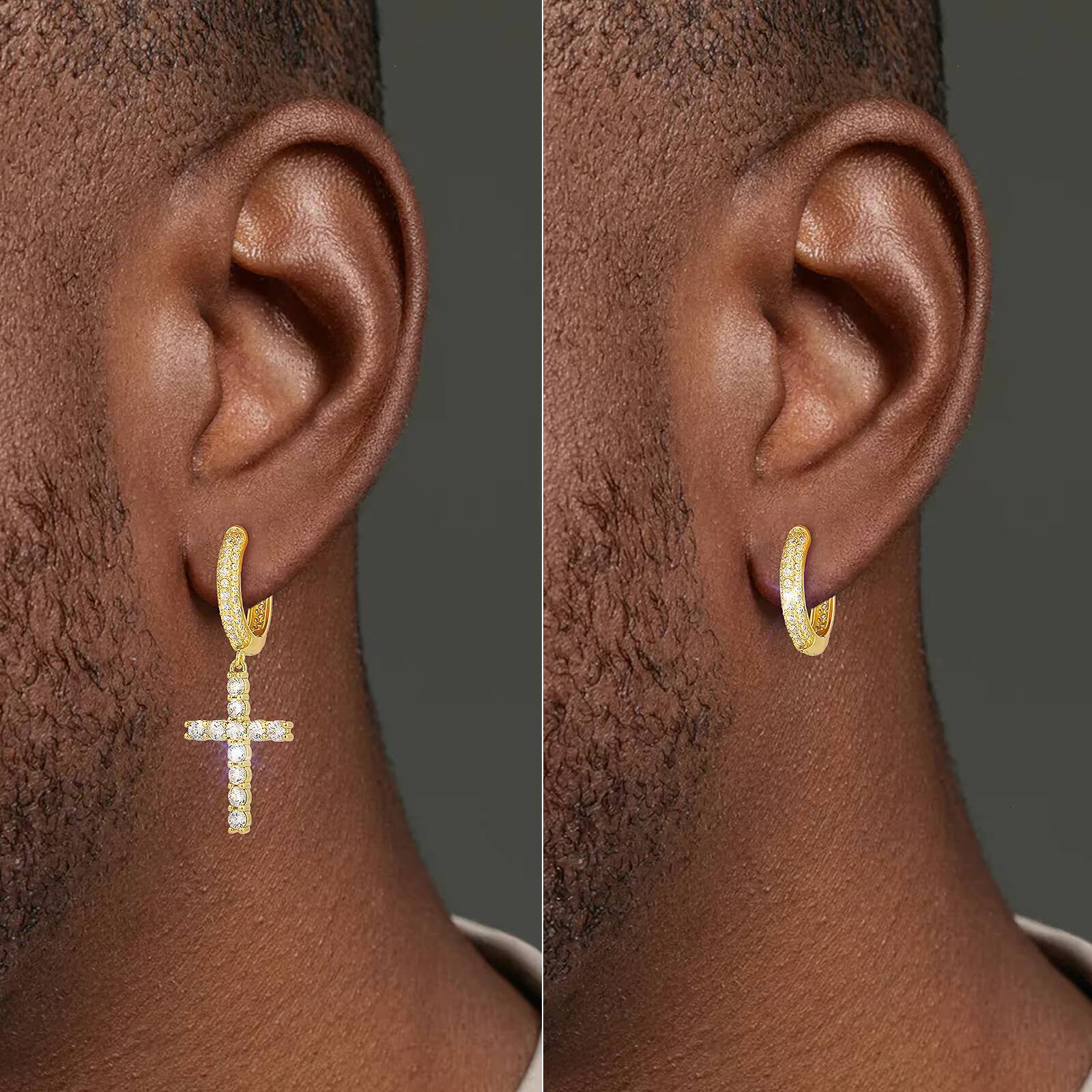 Easter Faith Gift S925 Sterling Silver Cross Earring Men Women Hypoallergenic 15mm Round Hoop Hinged Hanging Stud Dangle Earring