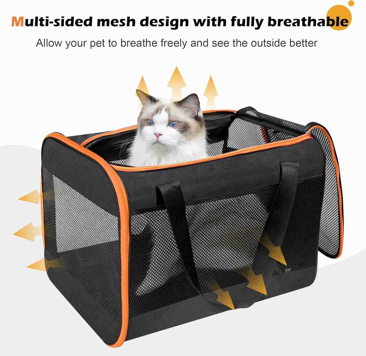 Black Cat Carrier Bag Lightweight Soft Cat Carrier with Top Mesh Window Breathable Pet Carrier for Medium Cats and Small Dogs Puppies up to 15 lb Blac