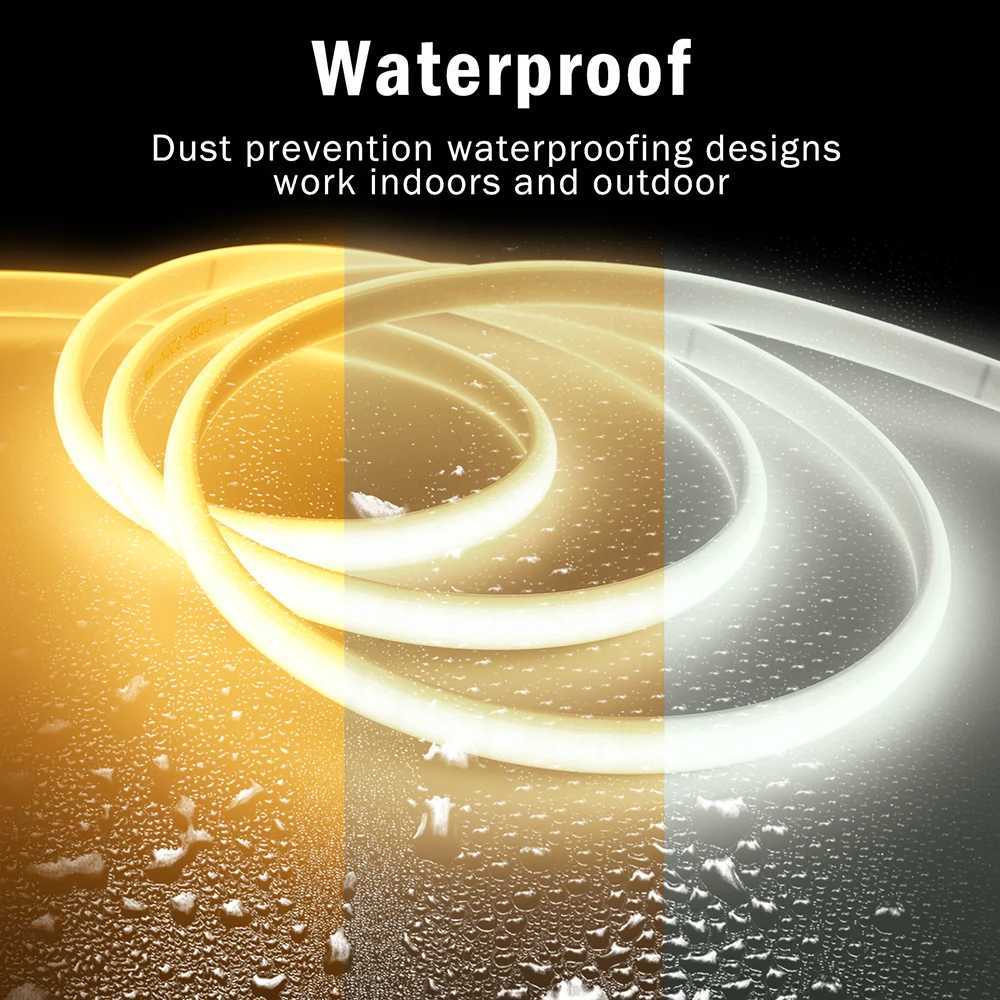 Switch COB LED Strip Light 220V ONOFF EU Plug 288LEDsM IP67 Waterproof Hight Bright WarmNatural White Flexible Neon Tube Lamp C250912