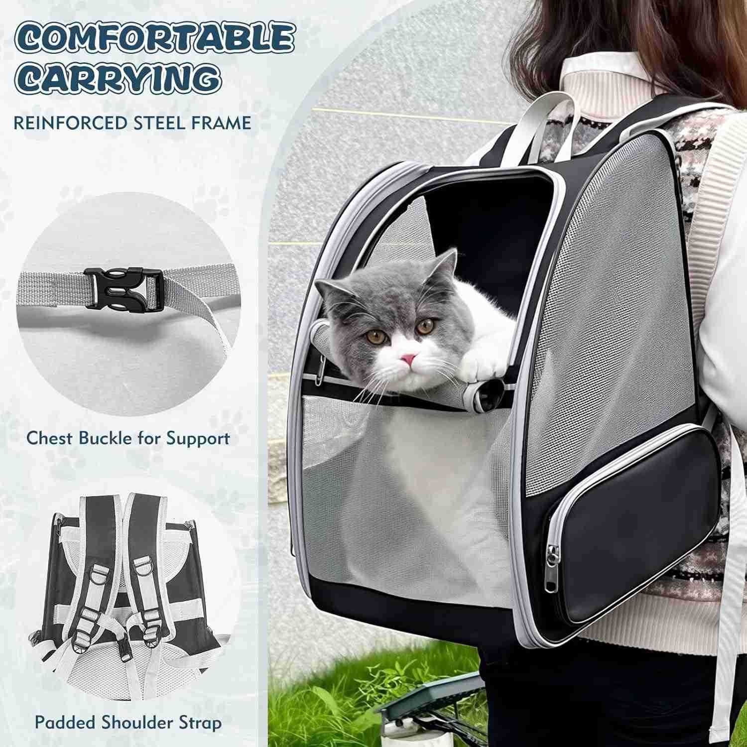 Cat Backpack Carrier Pet Backpack Carrier Cats and Small Dogs Collapsible Fully Ventilation Cat Backpack for Outdoors Hiking Camping Travelup to 165lb