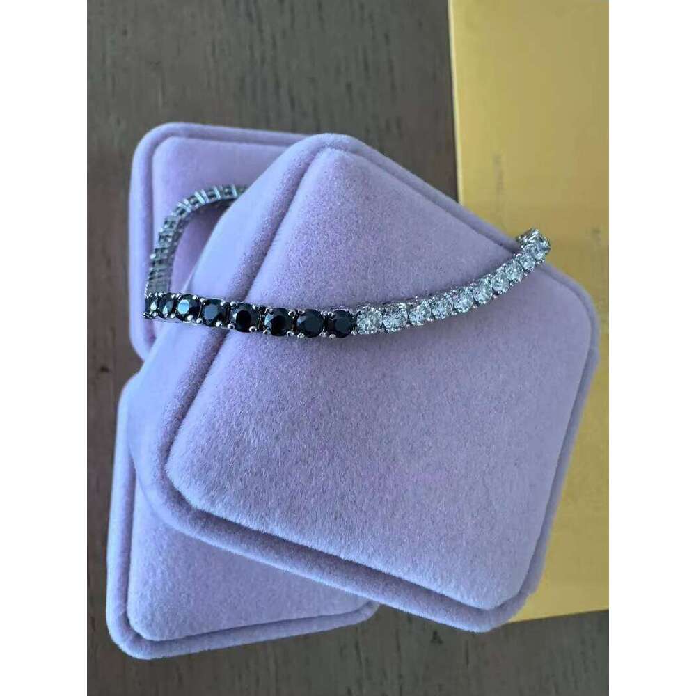 Classic Custom Tennis In Black And White 3.0mm Certified Moissanite Dia Charm Trendy Style Bracelet