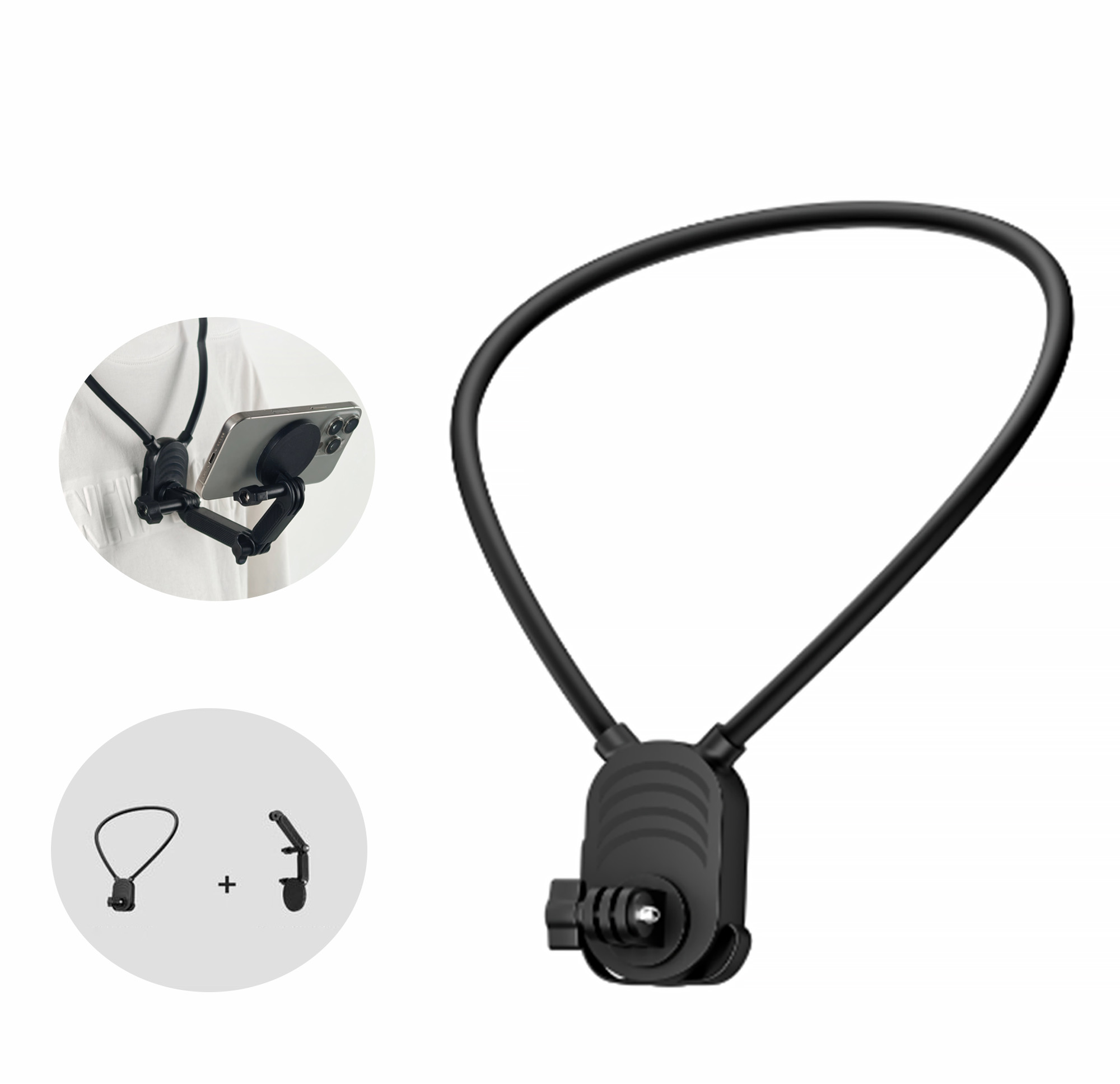 Action Camera Silicone Neck Mount, Adjustable Chest Strap Chest Mount, Hand Free POV Video Vlog Neck Holder for Most Action Cameras and Cell Phones