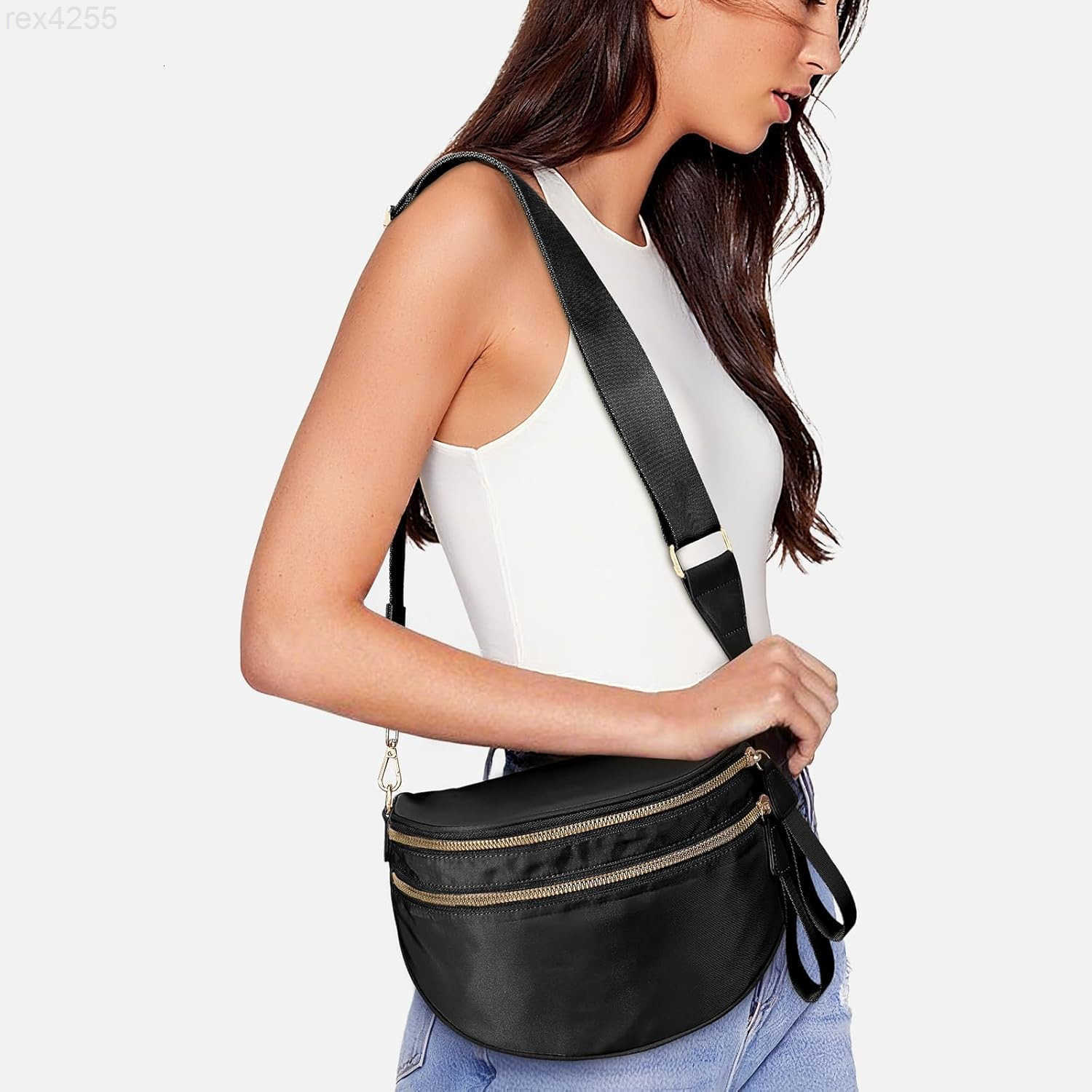 Colour Bum Bags for Women Crossbody Spacious Nylon Crossbody Bag Fanny Packs Slouchy Oversized Purse Belt Bag BLACKW250912