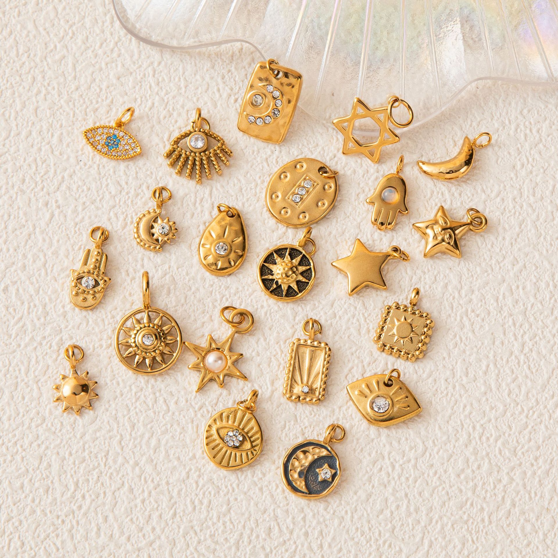 Stainless Steel DIY Basic Adjustable Chain Collection Sun Moon Pendant Necklace Vacuum Electroplated Gold Color Retention