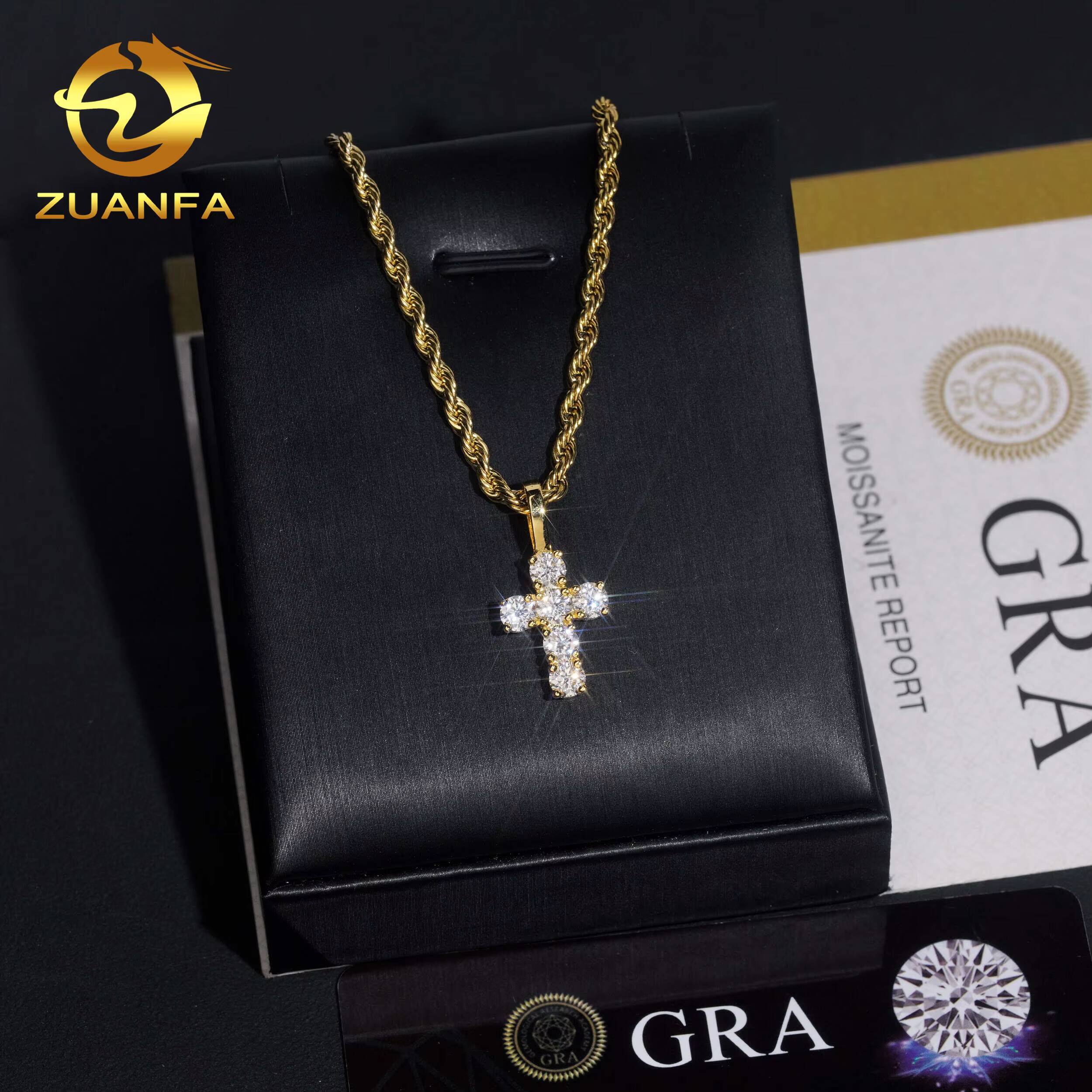 Gold Plated 925 Sterling Silver Hip Hop Iced Out Pass Diamond Test Gra Certificate Moissanite Cross Pendant