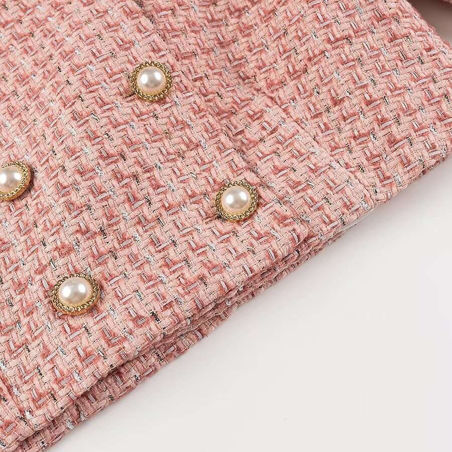 DHEssentials 2025 Spring New French Style Fashionable Versatile Double-Breasted Square Collar Long Sleeve Short Coat