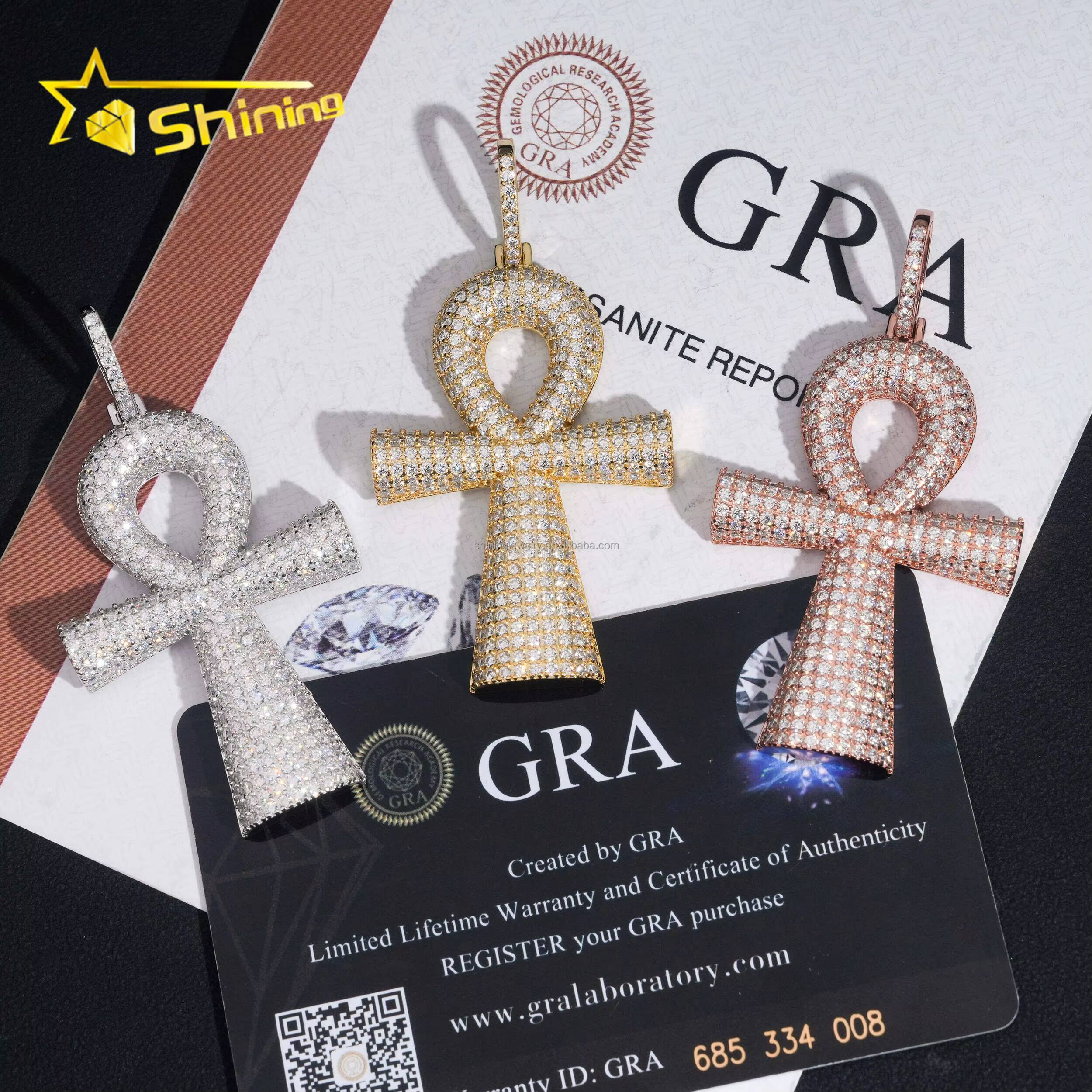 Bulk Stock New Design Hot Sale Hip Hop Stylish GRA Certificate VVS1 Moissanite Diamond S925 Silver Iced Out Man Cross Pendant