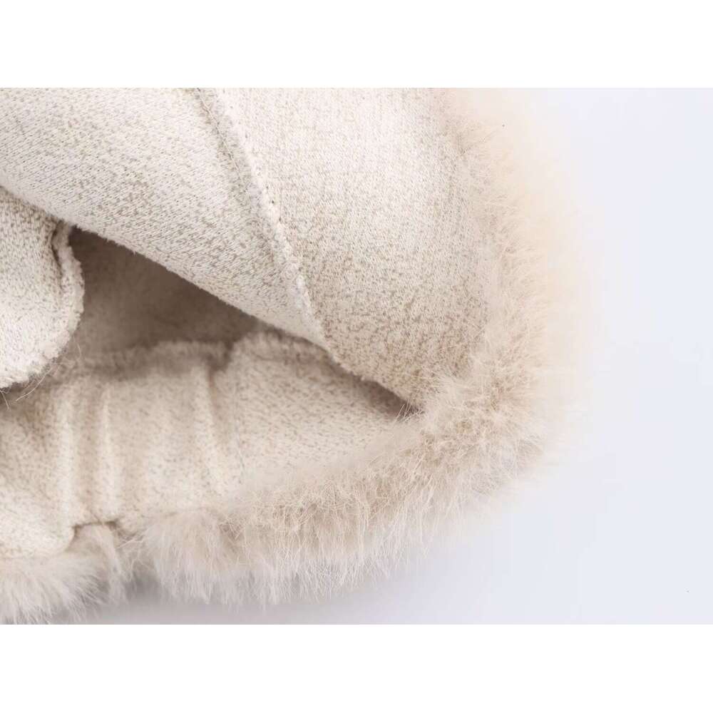 DHEssentials French Style Chanel-Inspired Shearling One-Piece Large Lapel Short Long-Sleeve Fur Coat