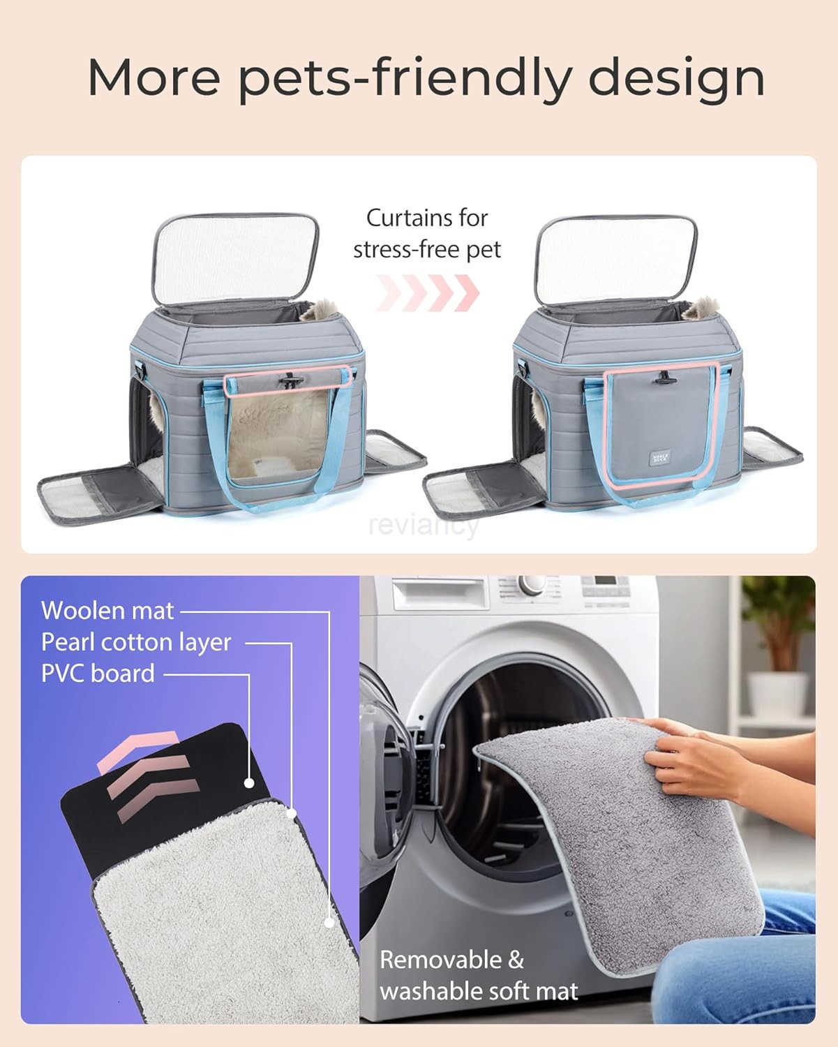 Pet Carrier NOBLE DUCK Airline Approved Pet Travel Bag for CatsDogs Up to 20 Lbs SoftSided MultiSided Breathable with AntiEscape Zipper Privacy CurtaW