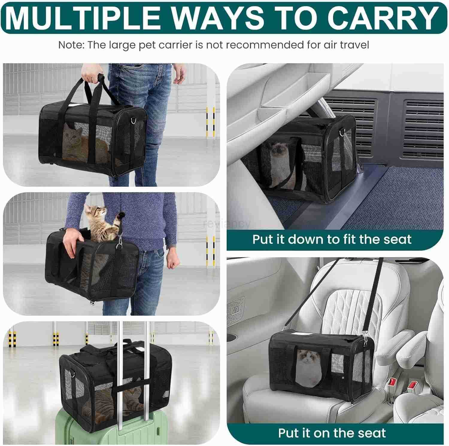 Pet Carrier for Medium to Large Cats 20 lbs and Small Dogs Top Loading Portable Collapsible Cat Travel Bag Dual Kitten Sturdy Crate for Long JourneysW