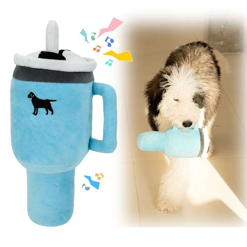 Dog toys 31cm Tall Pet Toy Squeaky Puppy Plush with Handle Straw Soft Stylish Cup Shape for Small and Medium Dogs