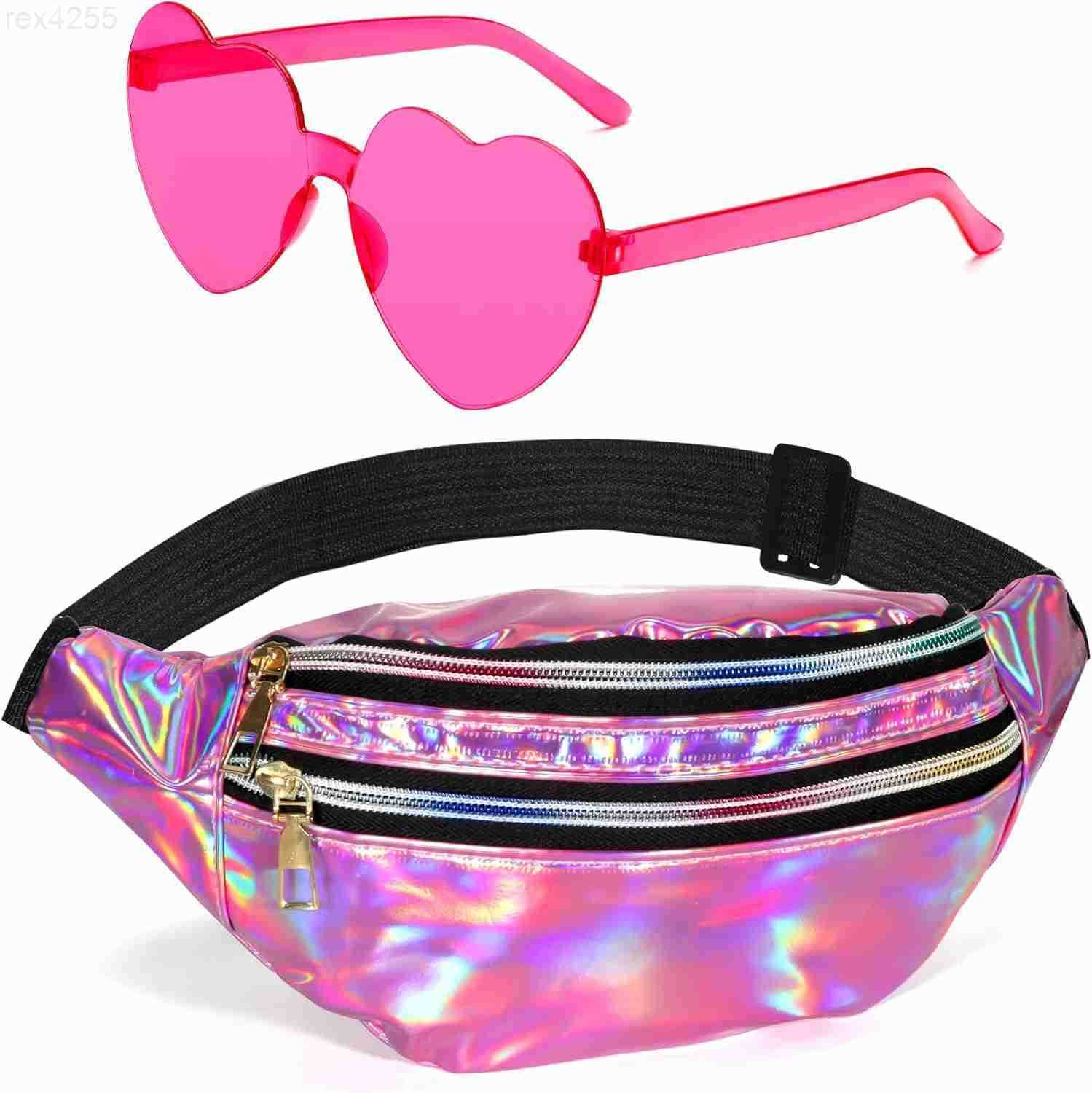 Fanny Packs for Women MenHeart Sunglasses80s 90s Fanny PackCrossbody Fanny Packs for WomenMetallic Color Sport WaistbagPink Fanny PackShiny Waist PaW2