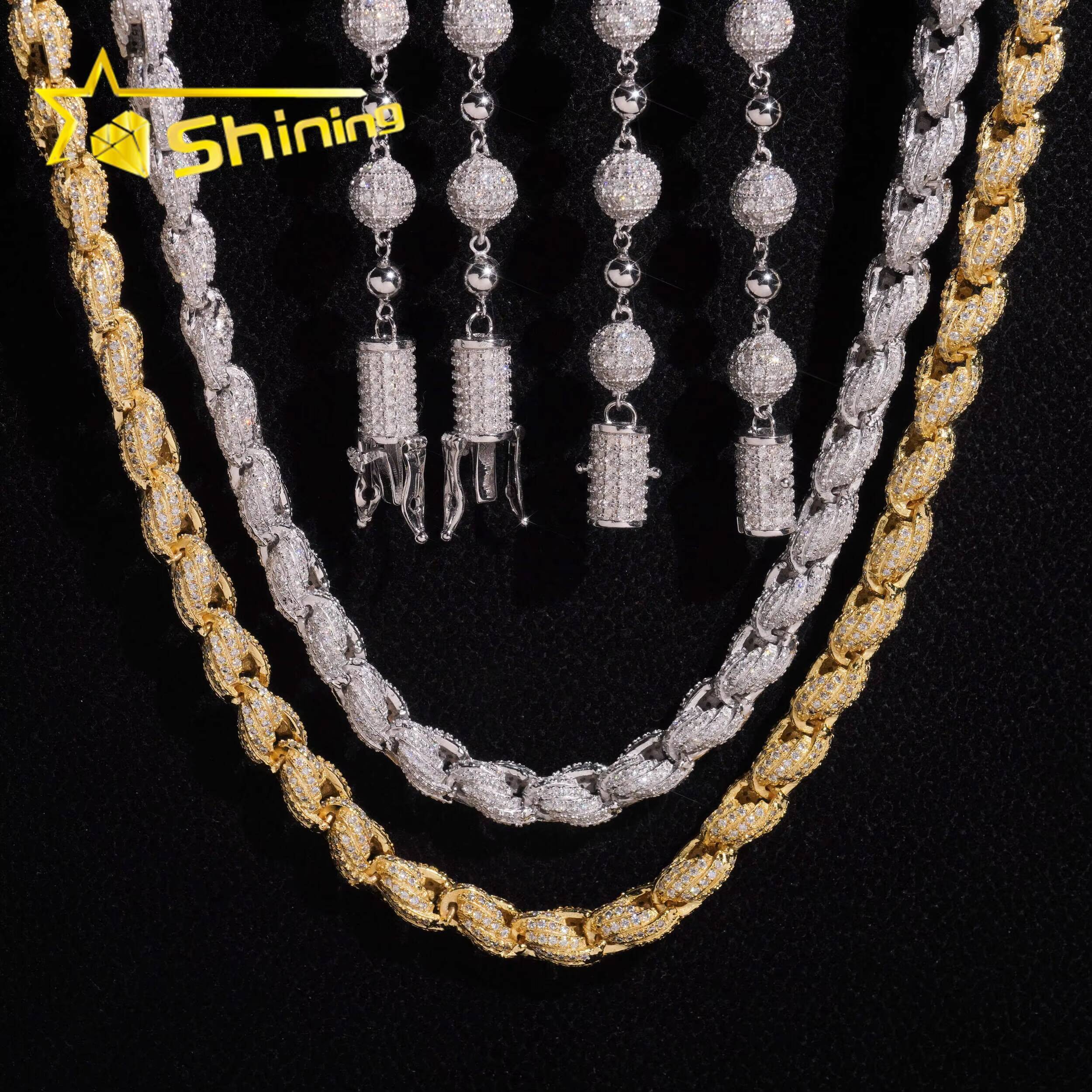 New Arrivals Hip Hop Style Iced Out 925 Silver Rope Chain Ball Necklace Moissanite Diamond Chain