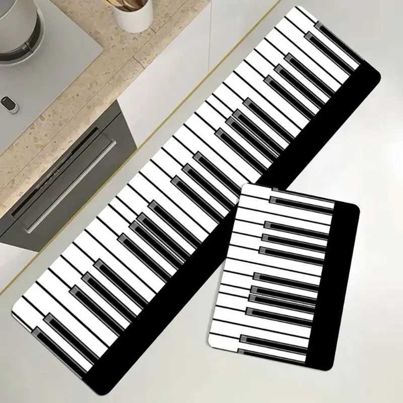 Kitchen Floor Mat Bathroom Door Mat Bedroom Bed Mat Carpet Machine Washable Piano Black and White Classic C250912