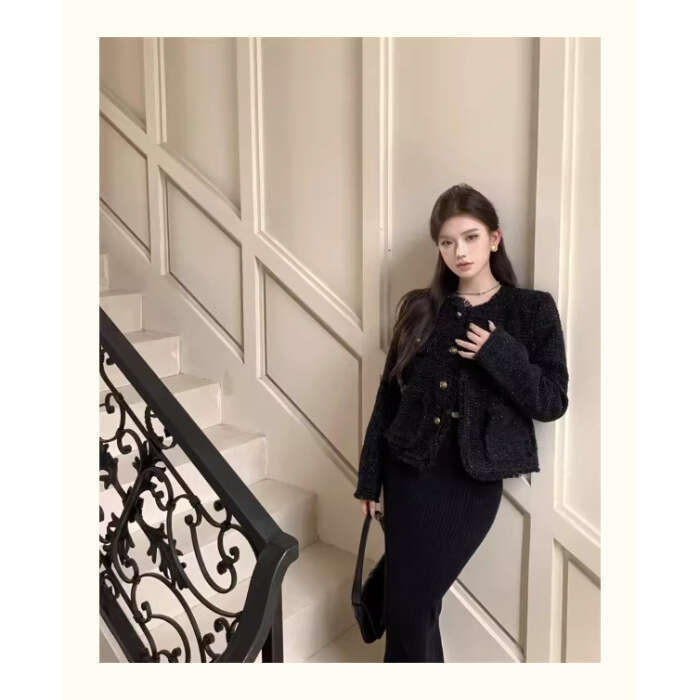 DHEssentials Red Quilted Chanel-Style Short Coat for Women 2025 Autumn Winter New French Socialite Tweed Woven Thickened Top