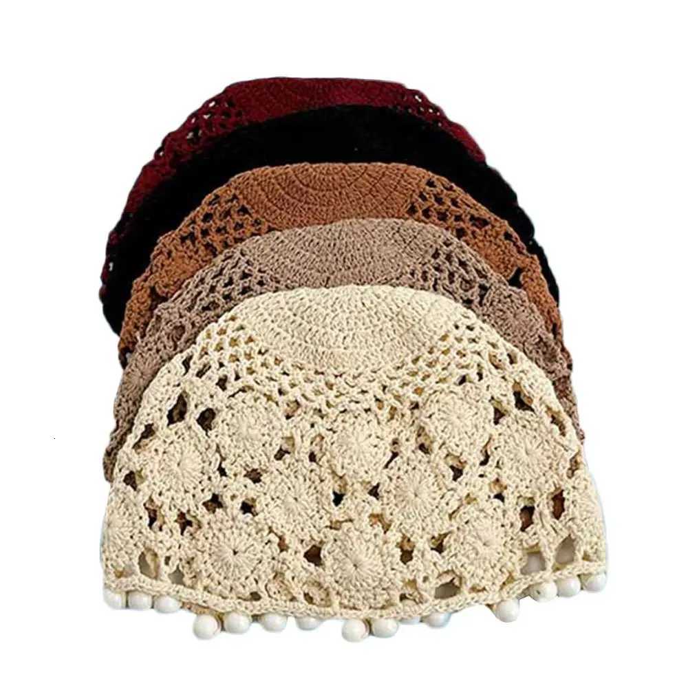 1Pc Flowers Hollowed Out Knitted Hat Handmade Lace Sklies Hat Casual Breathab Beret Fashion Summer Sun Hat for Wen G250910