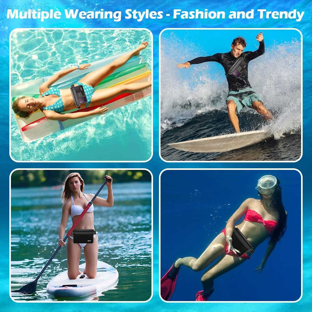 Waterproof Fanny Pack 2 PCS Waterproof Pouch with Waist Strap Fanny Pack to Keep Phone and Valuables Dry for Swimming Kayaking Boating SnorkelingW2509