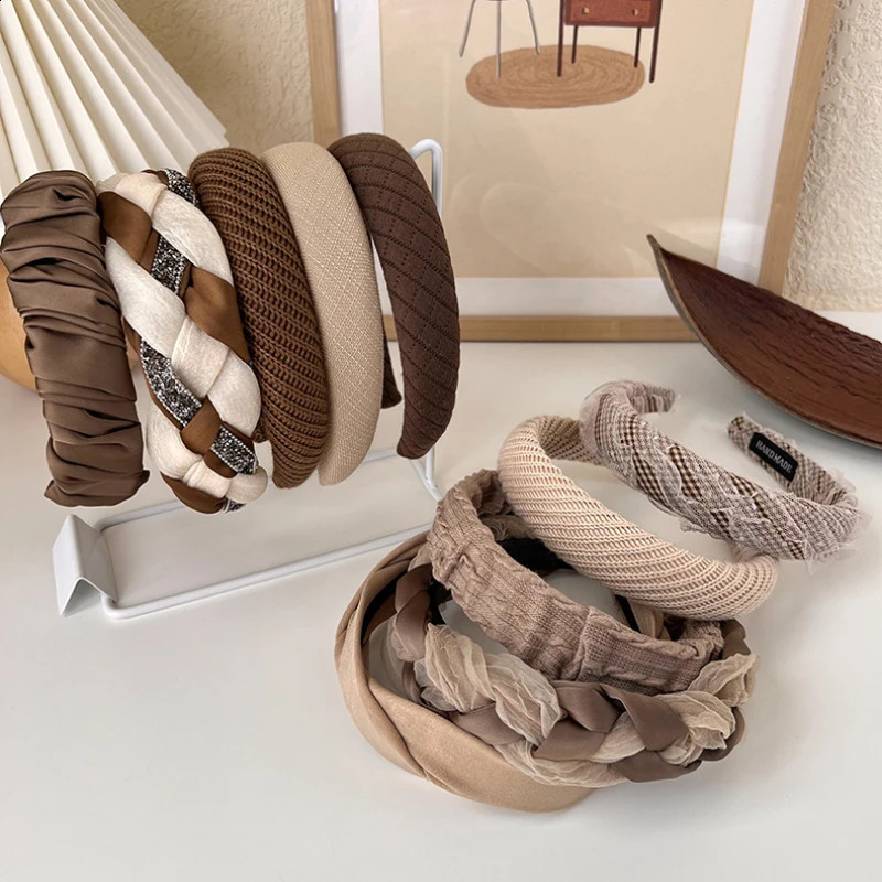 UXSL AutumnWinter Brown Color Headband Sponge Wide Hair Band for Woman Girl Elegant Hair Hoop Fashion Hair Accessories 250911