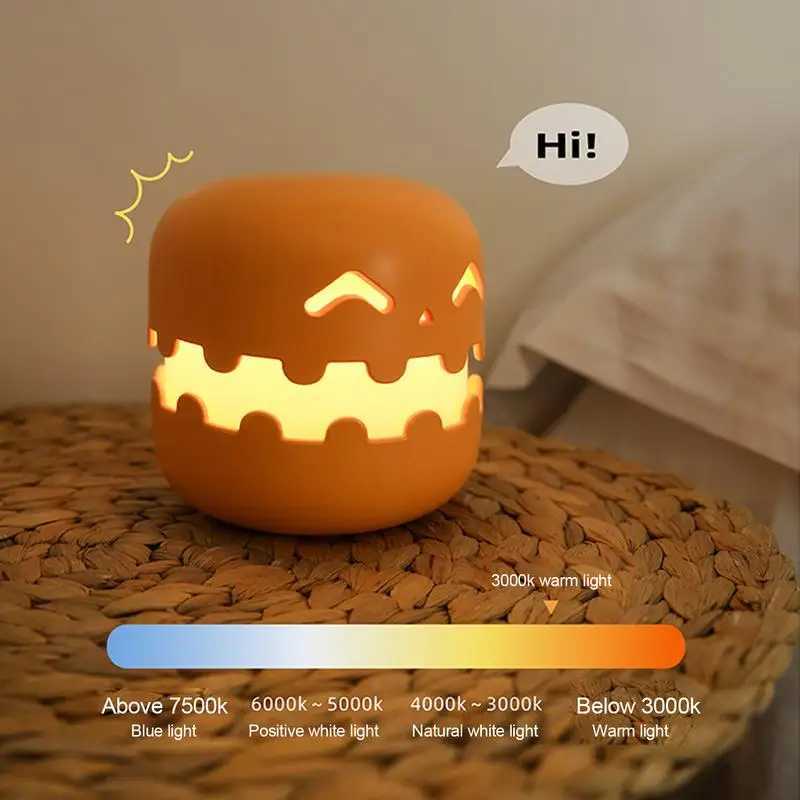 Halloween Pumpkin Night Light Cute Push Up Safety Light Decoration Halloween Bedside Decoration Children Halloween Gift C251122