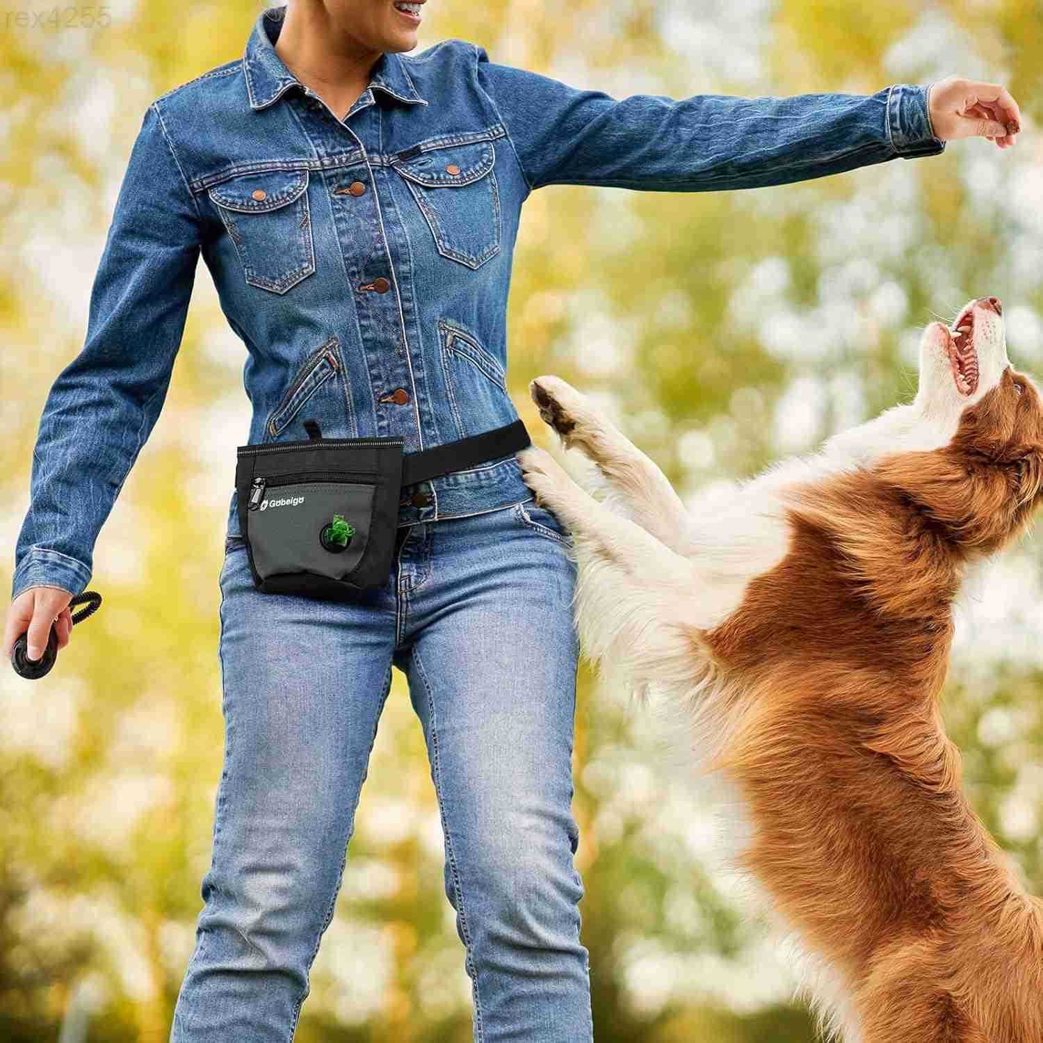 Pouch and Training Clicker Upgrade Two Magnetic Closure to Prevent Spills 2 Cup Treat Bag with Poop Bag Dispenser Metal Clip Waist Belt Fanny Pack for