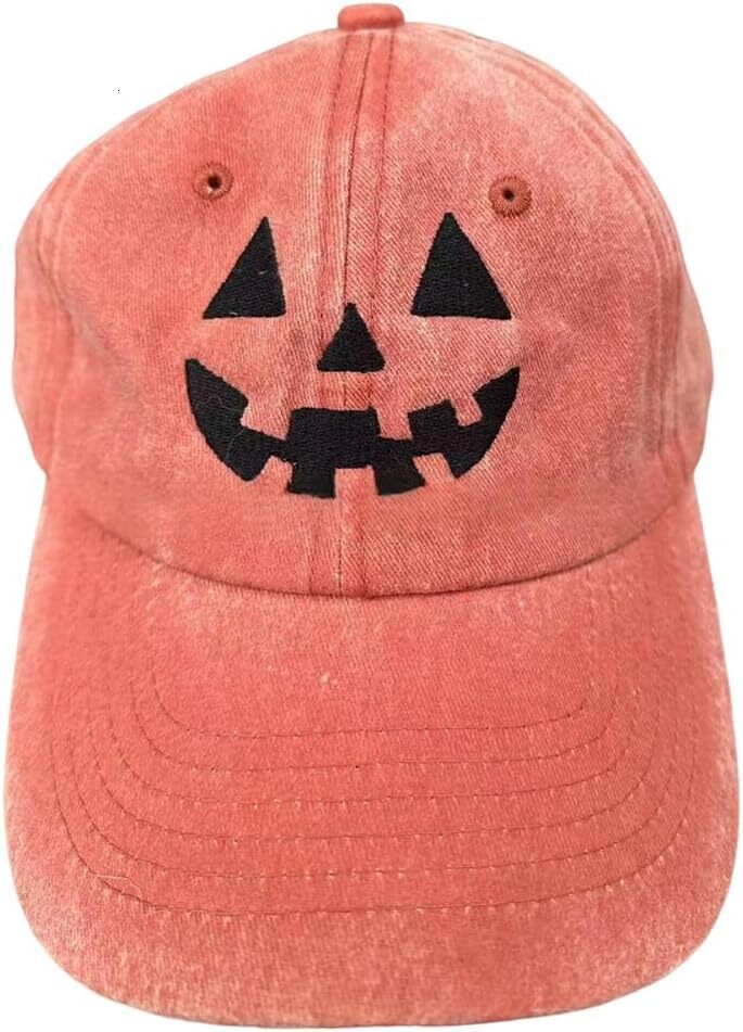 Unisex Autumn Halloween Face Baseball Hat,Jack-o lantern Pumpkin Embroidered Adjustable Spooky Season Cap
