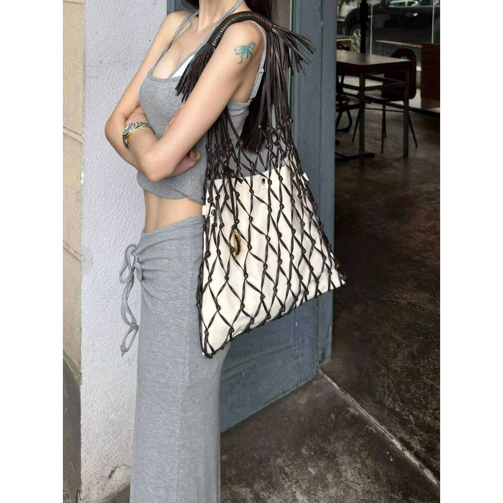 Designer Bag Tote Bag Shoulder Bag THREE New Trendy Fashion Versatile Hollow Woven Rope Design Tassel Strap Single Shoulder Handbag For Women
