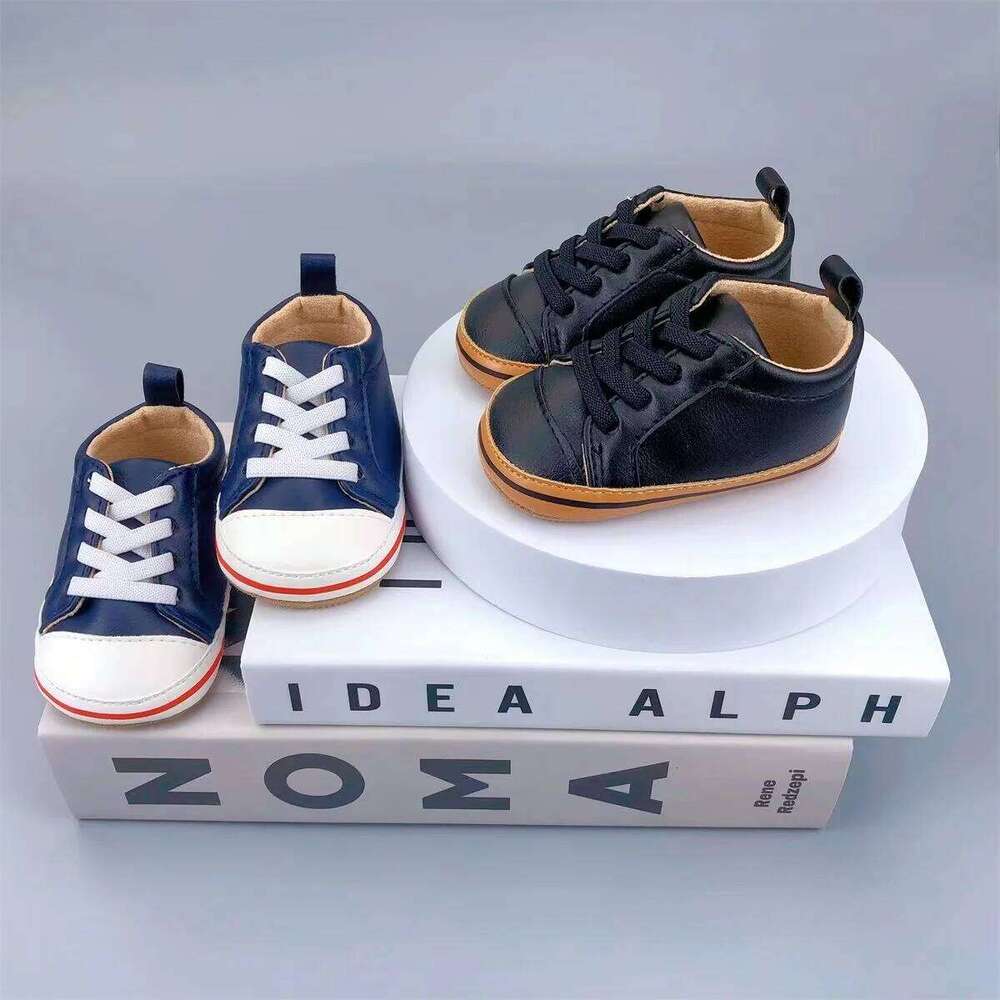 PU Baby Shoes for Boys And Girls 0-1 Year Old Rubber Bottom Anti-Slip Spring Autumn Casual Lace-Up Walking Sneakers