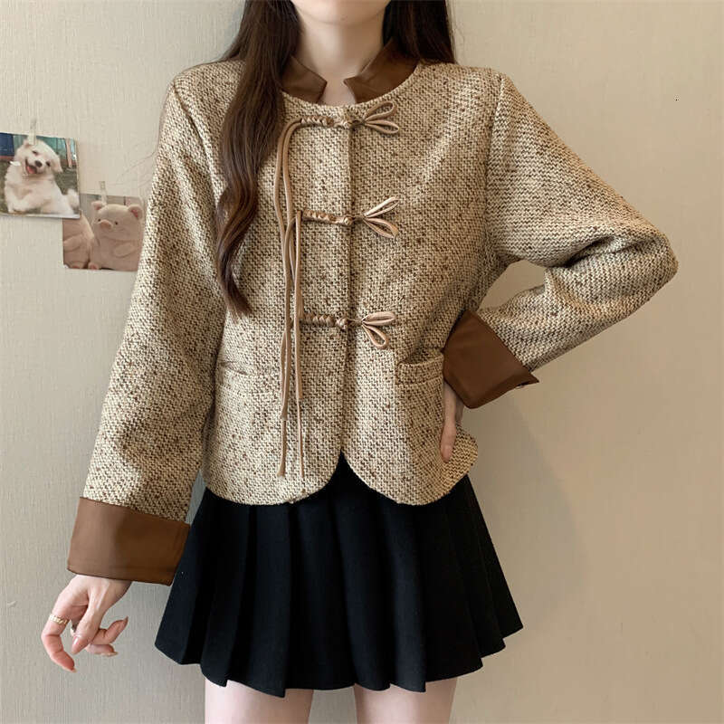 DHEssentials Lined Original Quality New Chinese Button Patchwork Chanel Style Short Jacket for Women Fashion