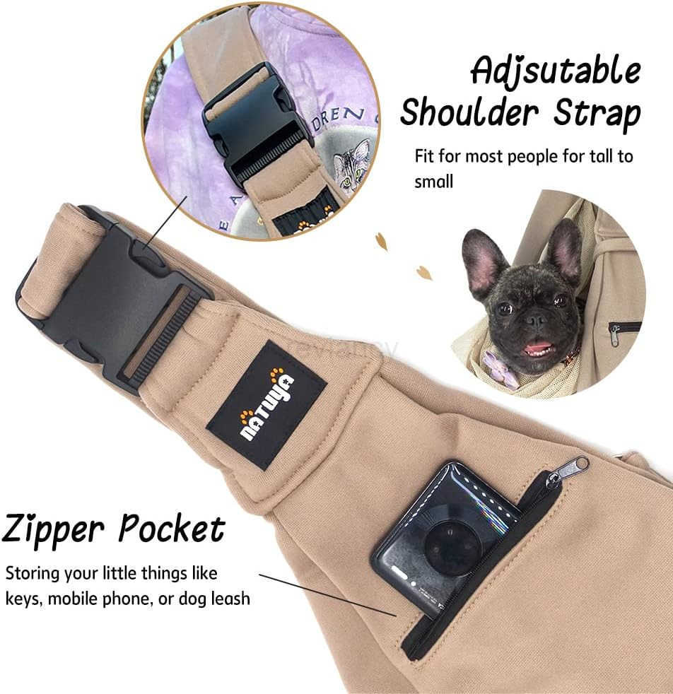 Pet Dog Sling Carrier Dog Sling with Net Bag for Carrier Dogs CATsHands Free Pet Bag net Pocket pet Bag KhakiW250912