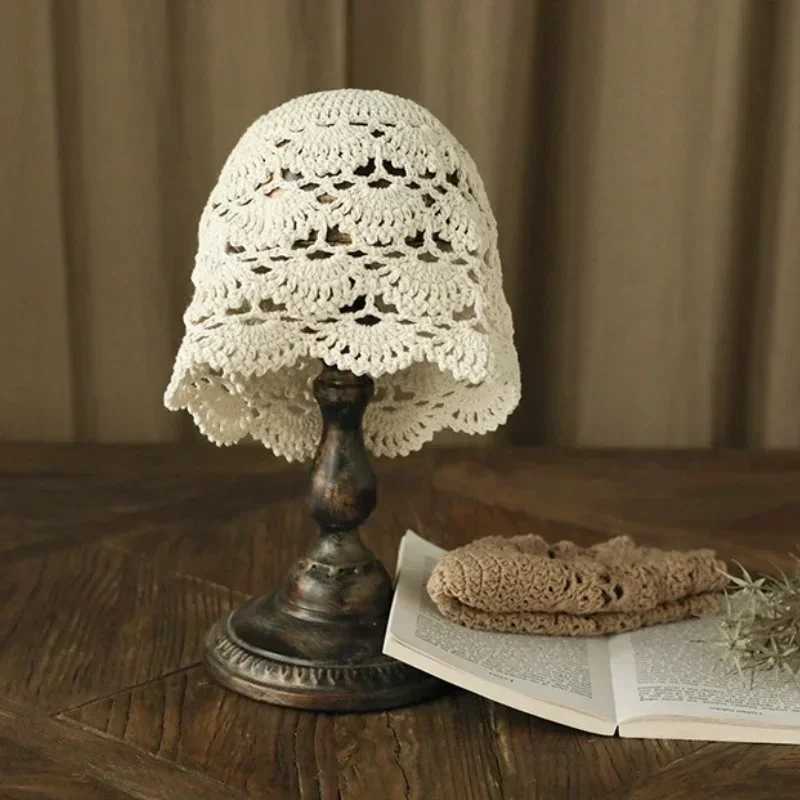 new HandKnitted Flower Hollow Thin Spring and Summer Lace Breathab Kerchi Crochet Toe Cotton Thread Hat Fa G250910