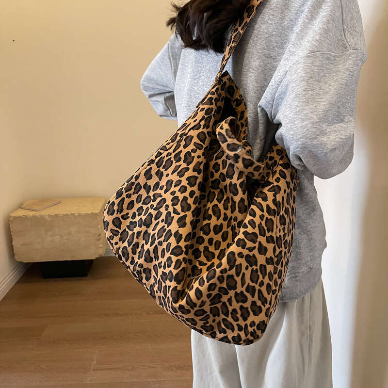 Niche Leopard Print Canvas Tote for Women, Casual Designer Bags Large Capacity Fashion Handbag, Korean Style Trendy Single Shoulder Crossbody Bag