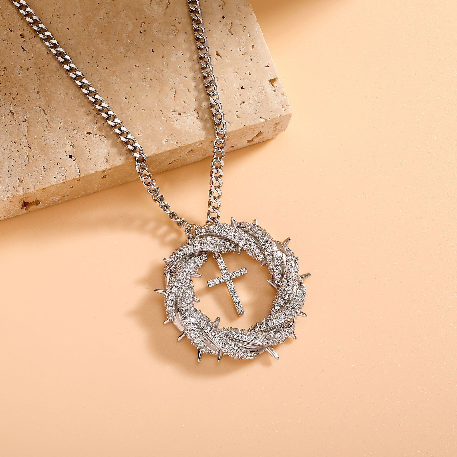 Moissanite thorn crown cross pendant 925 silver religious charm hip hop iced out necklace spiritual custom fashion statement