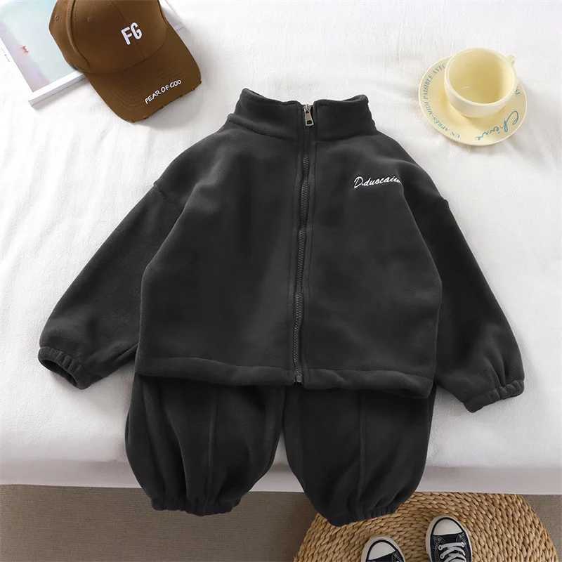 Boys Girls Plush Sets Children Autumn Winter Warm Fleece Suits Baby Thickened JacketsPants 2Pcs Outfits Kids Casual Clothing C250912