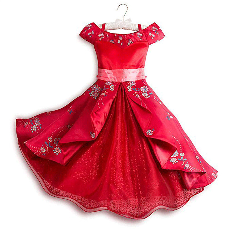 Girl Classic Princess Elena Red Cosplay Costume Kids of Avalor Elena Dress Children Sleeveless Party Halloween Ball Gown Outfits 210303