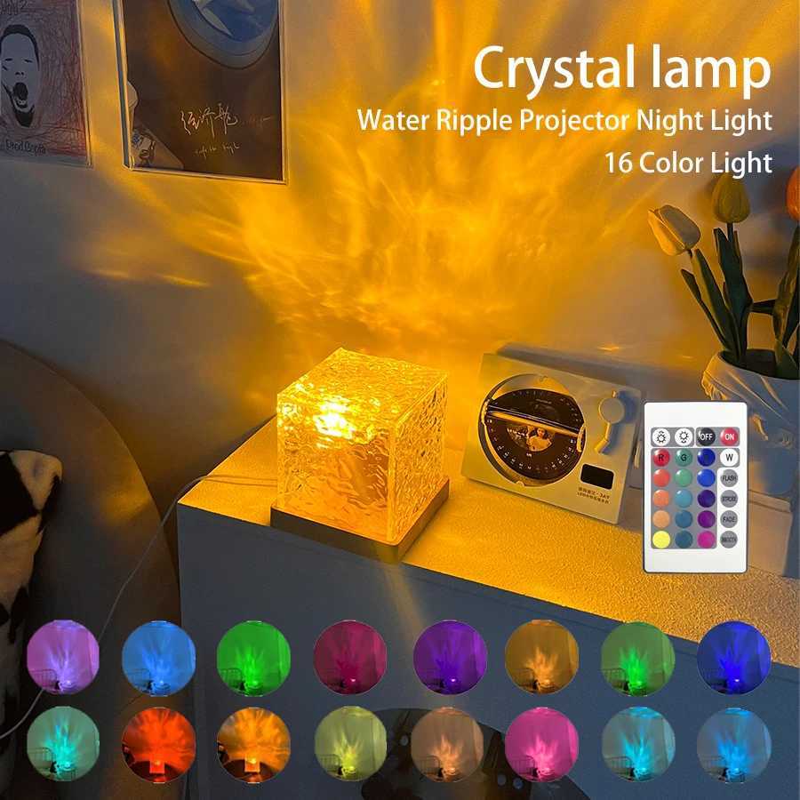 Ocean Wave Aurora Projector Light 16 Colors Dynamic Rotating Flame Crystal Lamp With Remote RGB Dimmable For Living Room Decor C251122