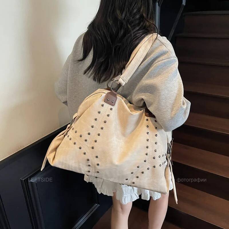 Large Capacity Rivet PU Leather Women s Pillow Bag Trendy Spicy Girl Women s Handbag Short Distance Travel Bag Women s Shoulder Bag Designer Bag