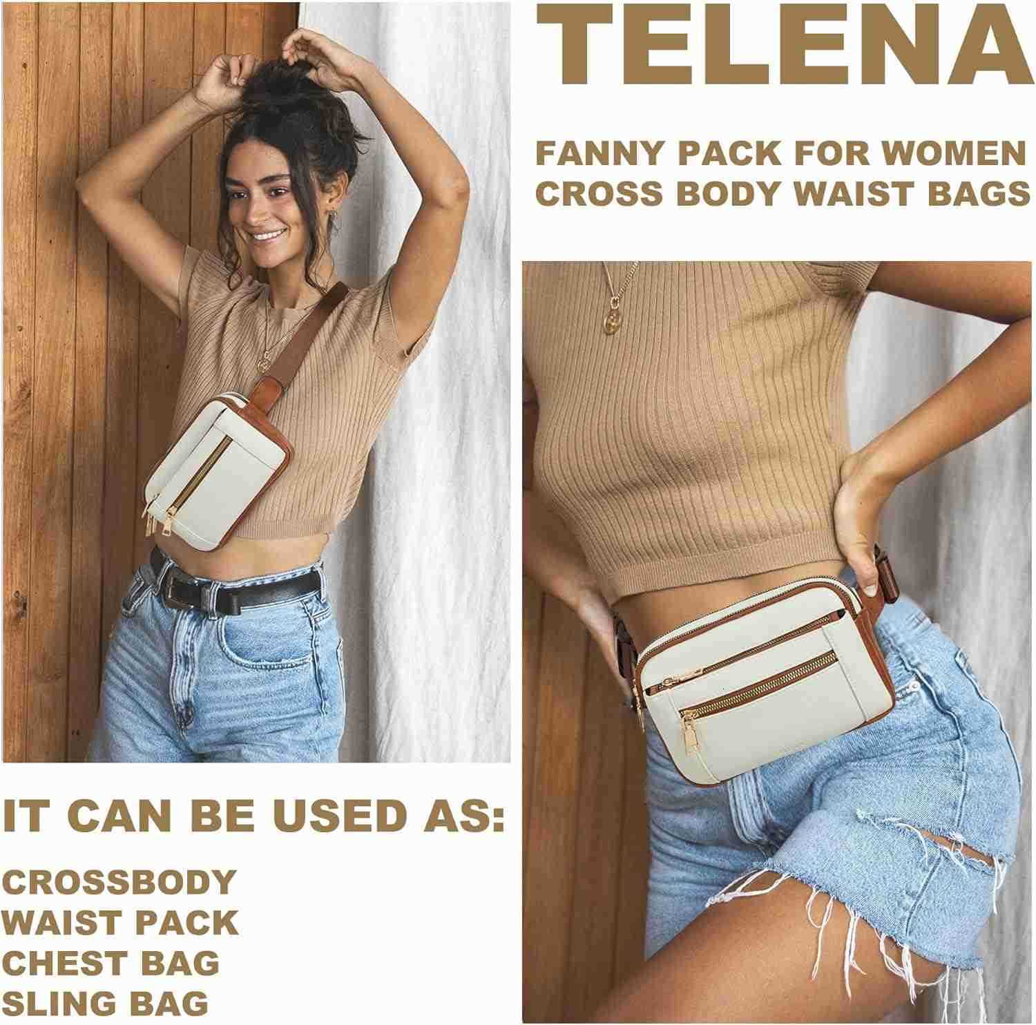 Fanny Packs for Women Cross Body Leather Belt Bag Fashionable with Adjustable Strap Beige BrownW250912