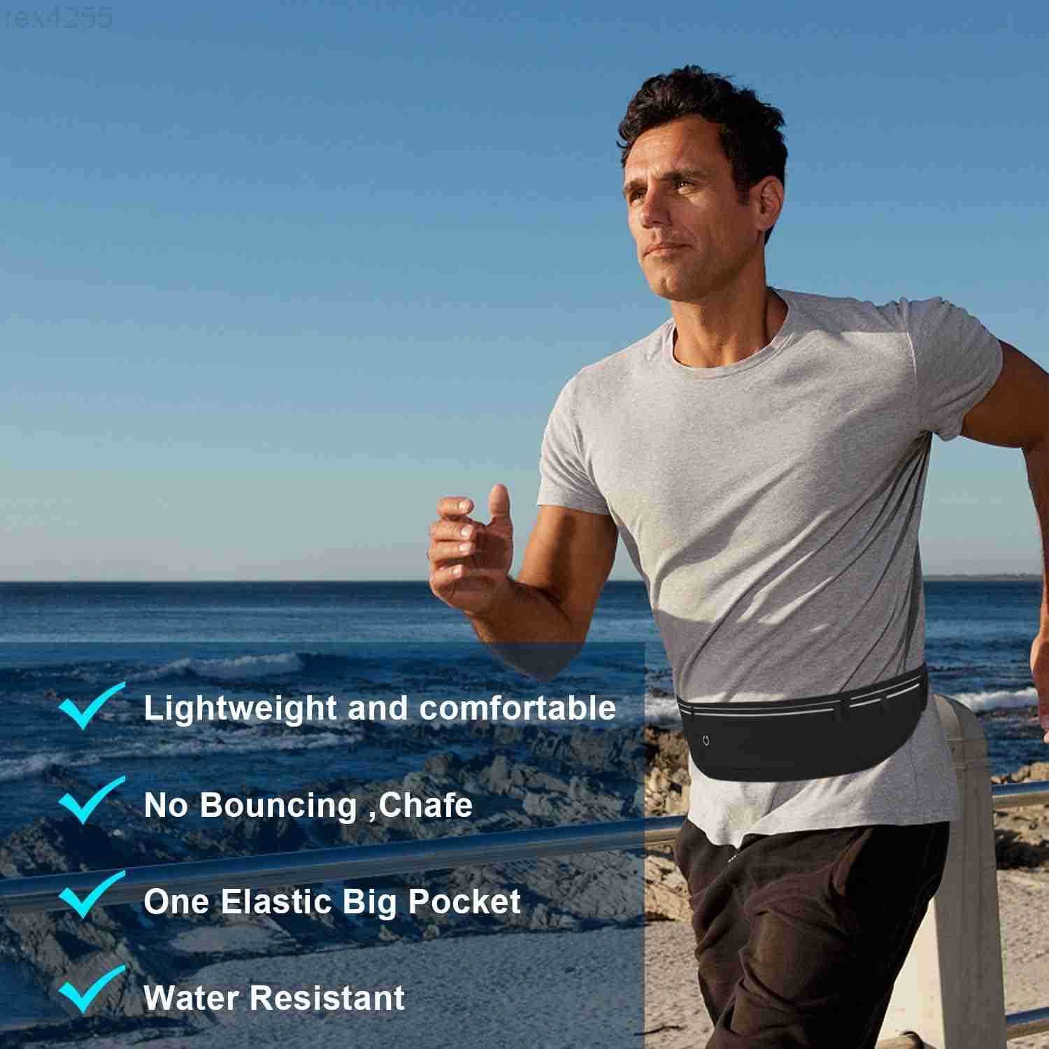 Slim Running Belt for Women MenRunners Fanny Pack Phone HolderMoney BeltRunning Gear Accessorieswith 3 PocketsBlackW250912