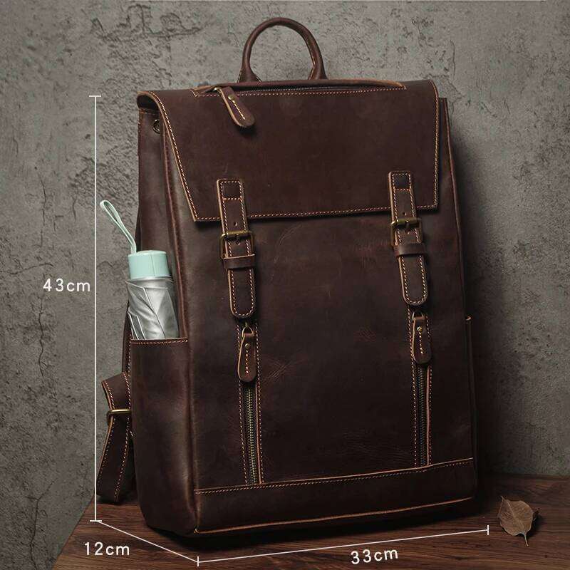 NUKA Men's Genuine Leather Vintage Outdoors Travel Bag Crazy Horse Cowhide Schoolbag Mountaineering Backpack