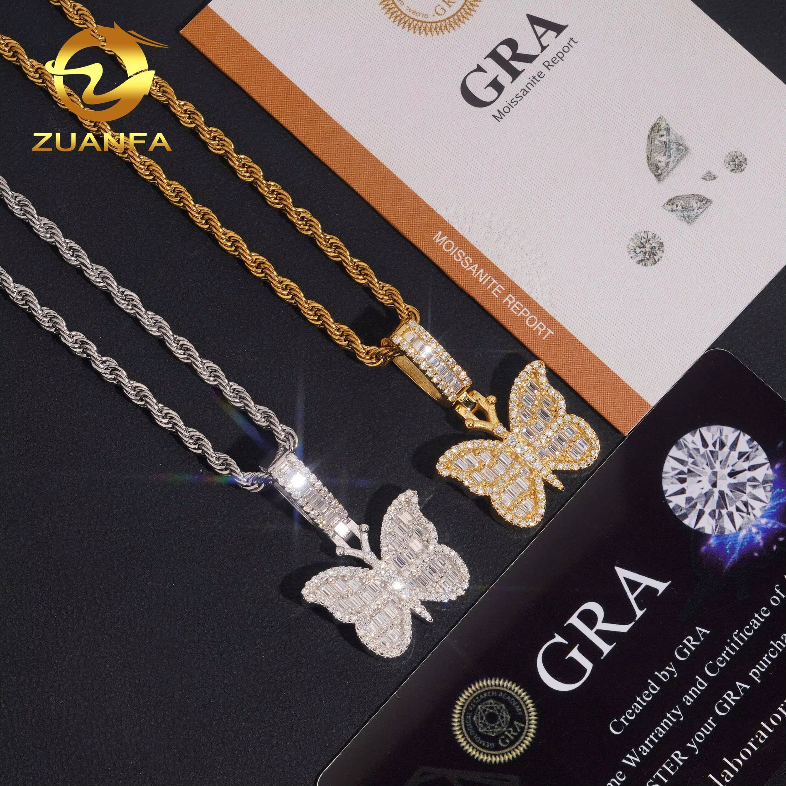 48 Hours Shipping 925 Silver Jewelry GRA Certificate Iced Out Butterfly Hip Hop Moissanite Diamond Pendant